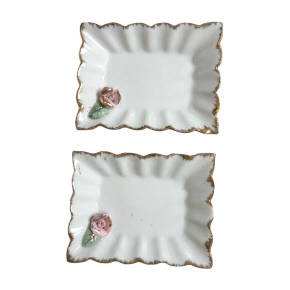 2 Vintage Royal Sealy Tea Bag Tidy Holders White Gold Pink Trinket Ring Dish - Picture 7 of 7